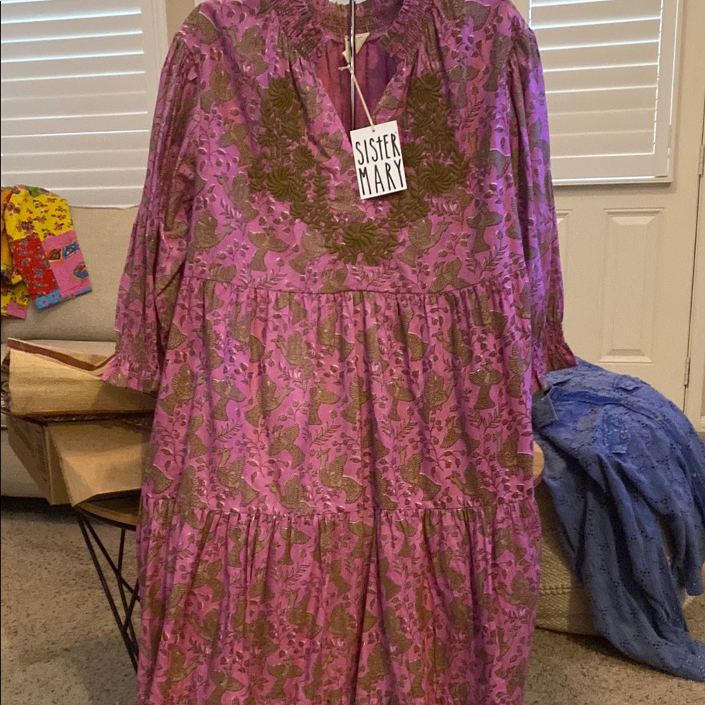 Purple and Brown Tiered Sundress with Long Sleeves
